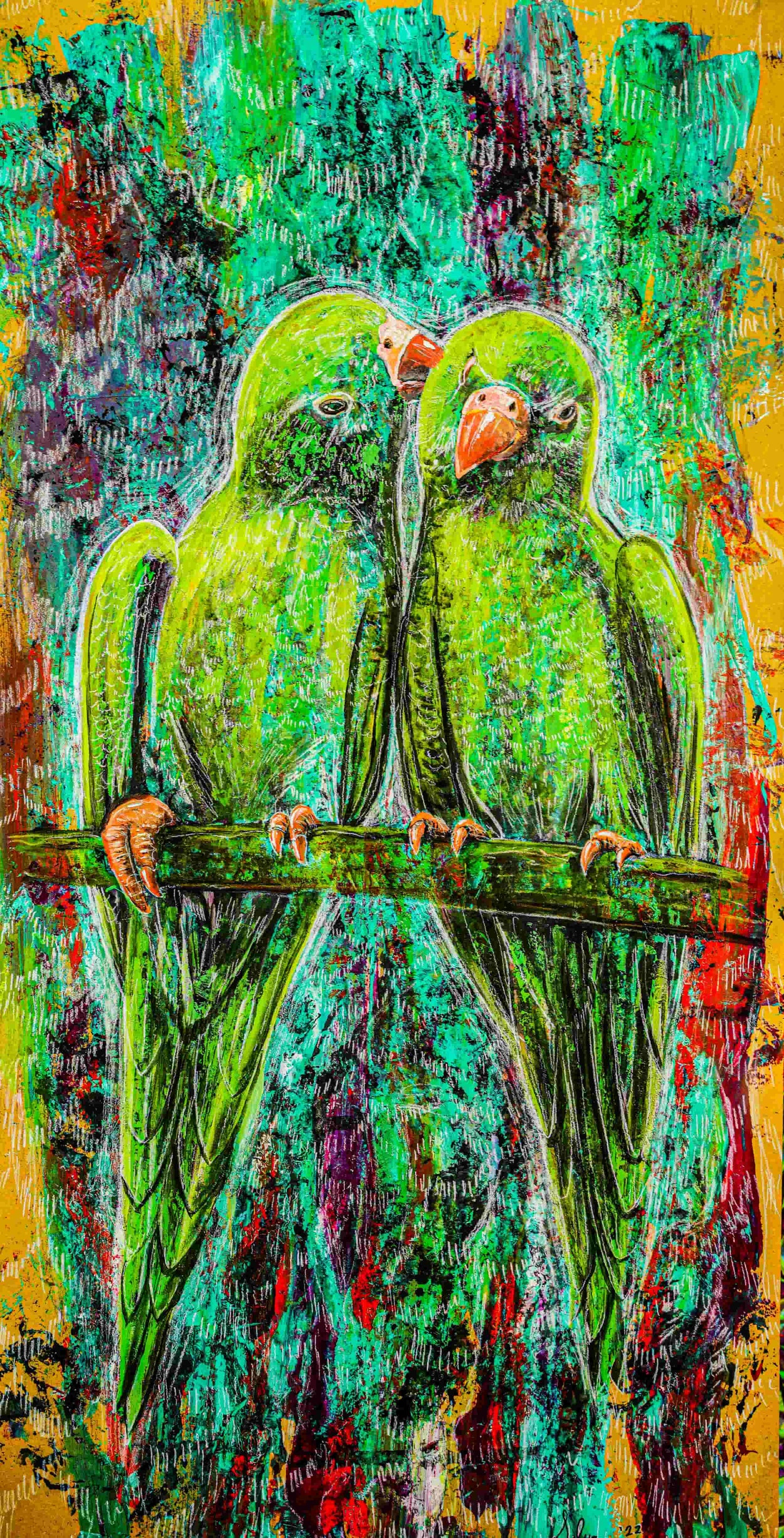 Green Parrots Selva Tierra Art