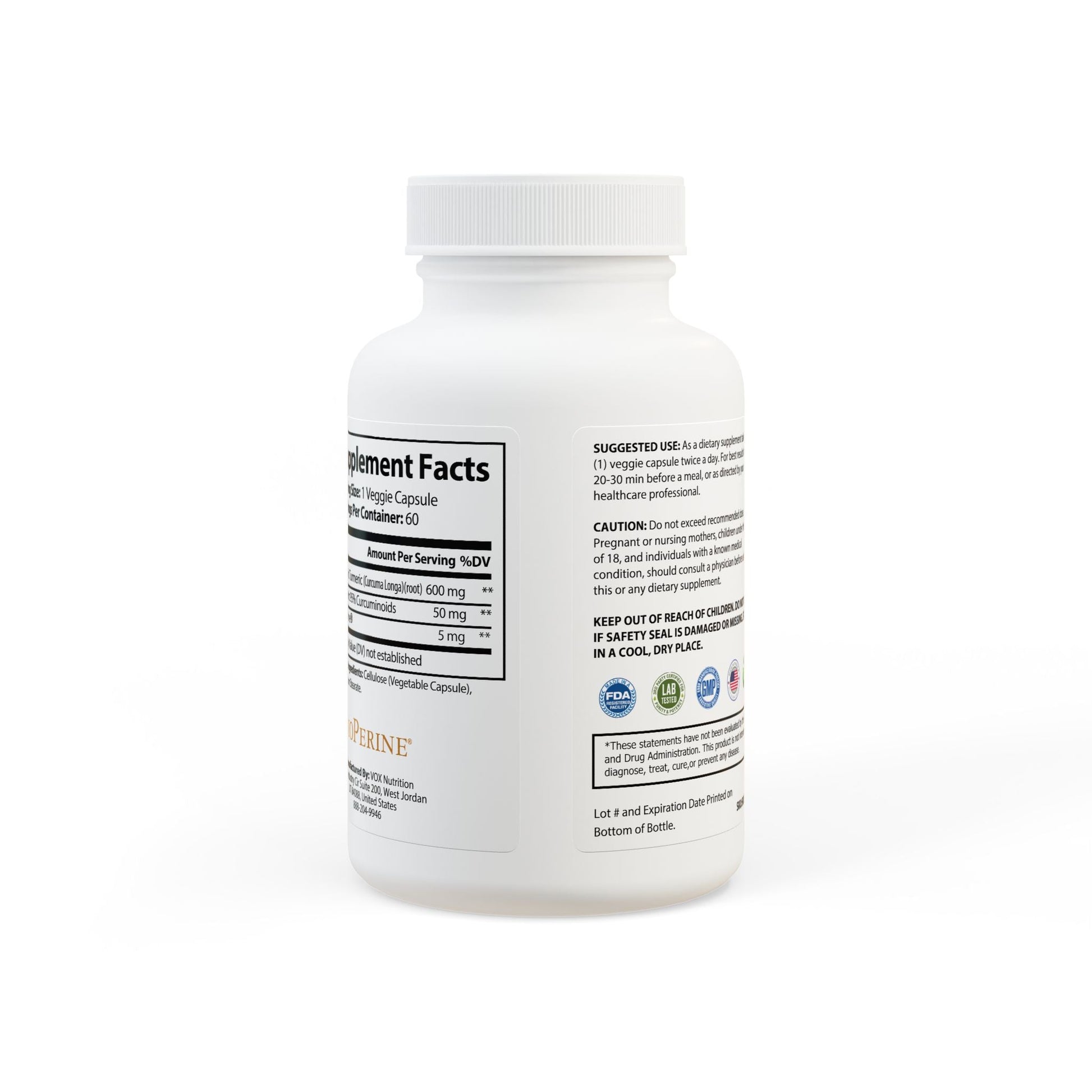 Turmeric with BioPerine® (Black Pepper Fruit Extract) Supplement (60 Capsules) Printify