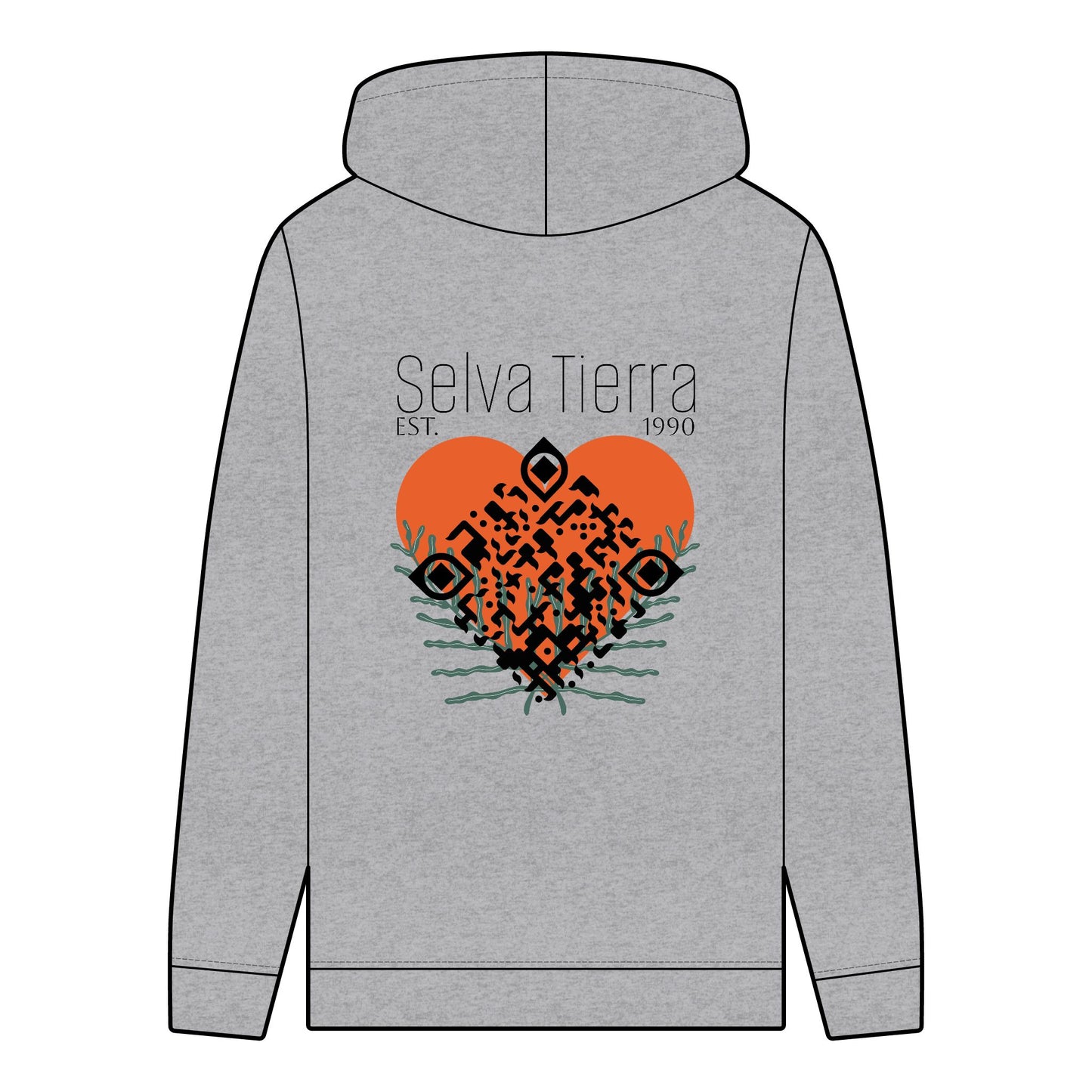 Men's Organic Hoodie - Selva Tierra Design with Heart and Nature Elements