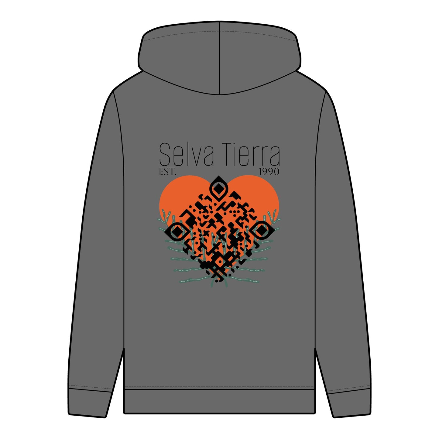 Men's Organic Hoodie - Selva Tierra Design with Heart and Nature Elements