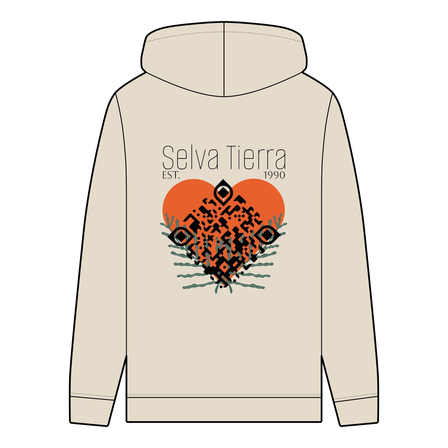 Men's Organic Hoodie - Selva Tierra Design with Heart and Nature Elements