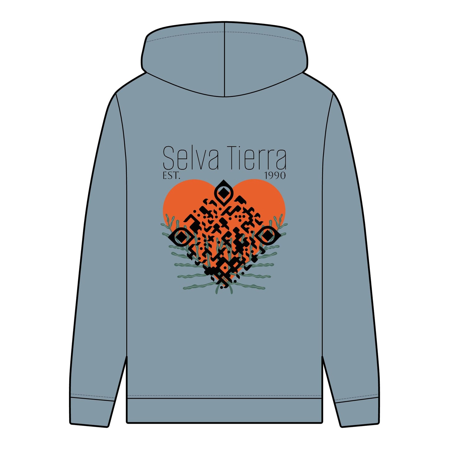 Men's Organic Hoodie - Selva Tierra Design with Heart and Nature Elements