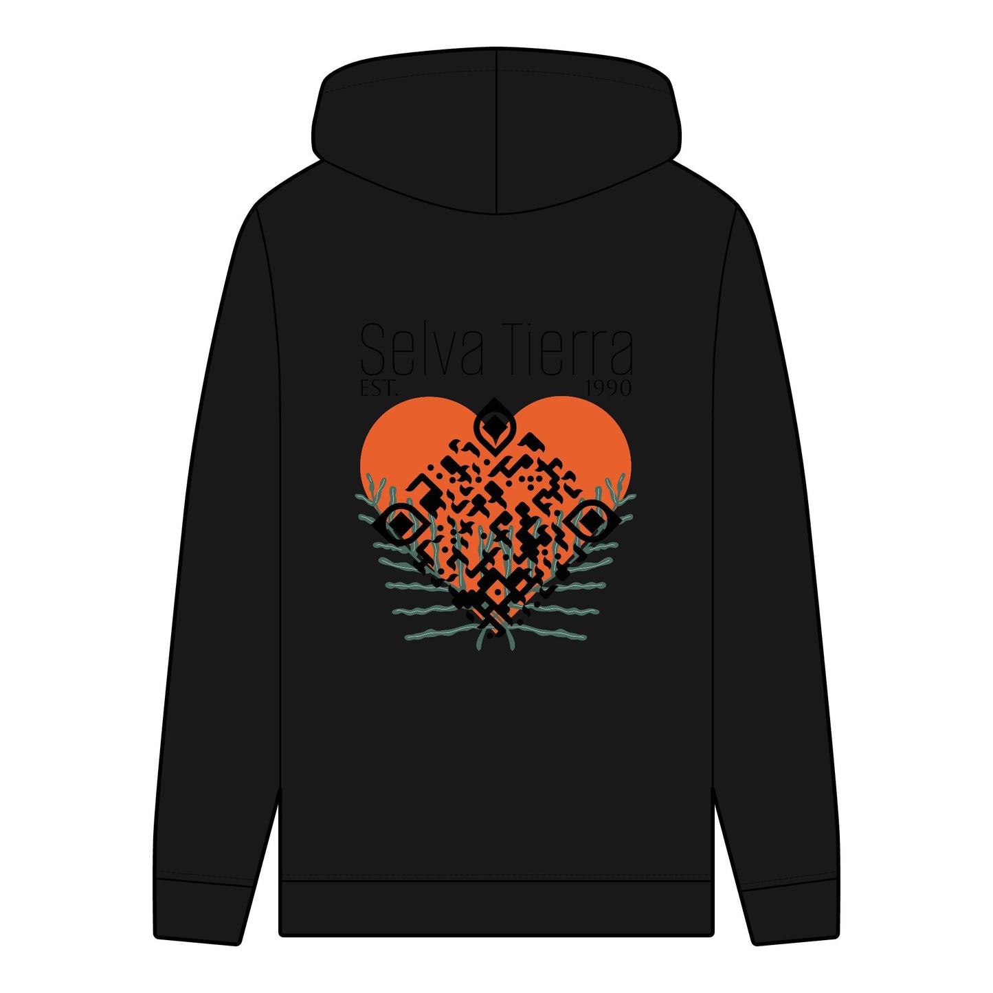 Men's Organic Hoodie - Selva Tierra Design with Heart and Nature Elements