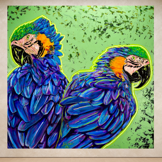 Pair of Macaw Parrots - Selva Tierra Art